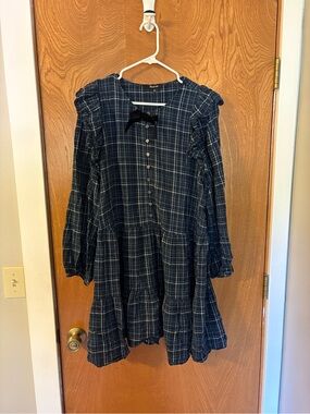 Madewell 99% Cotton Plaid Long-Sleeve Ruffle Tiered Dress